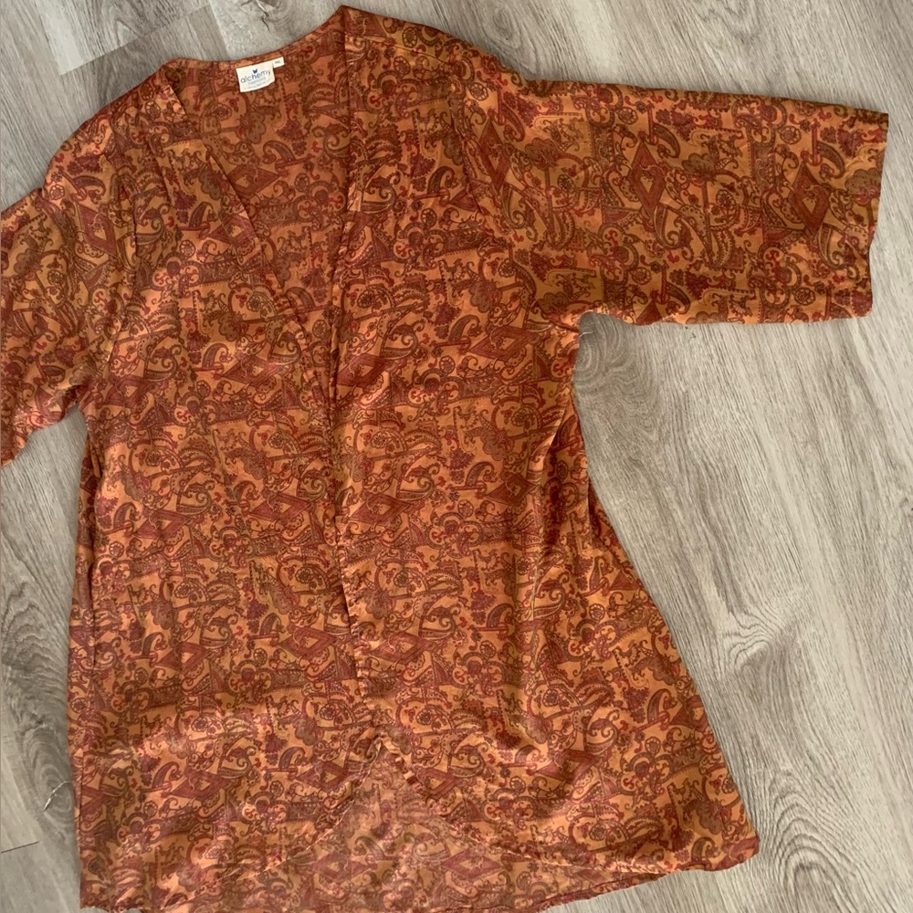 Women's 100% Silk Kimono Robe - Rust Orange